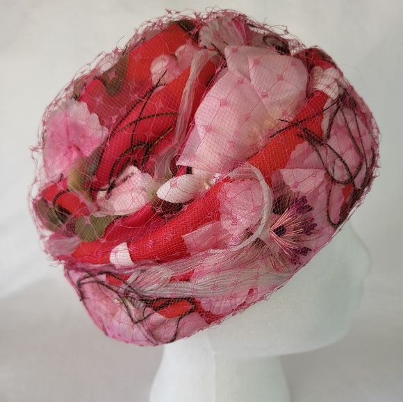 Vintage Amy New York Pink Floral Beehive Hat MCM - Picture 2 of 7